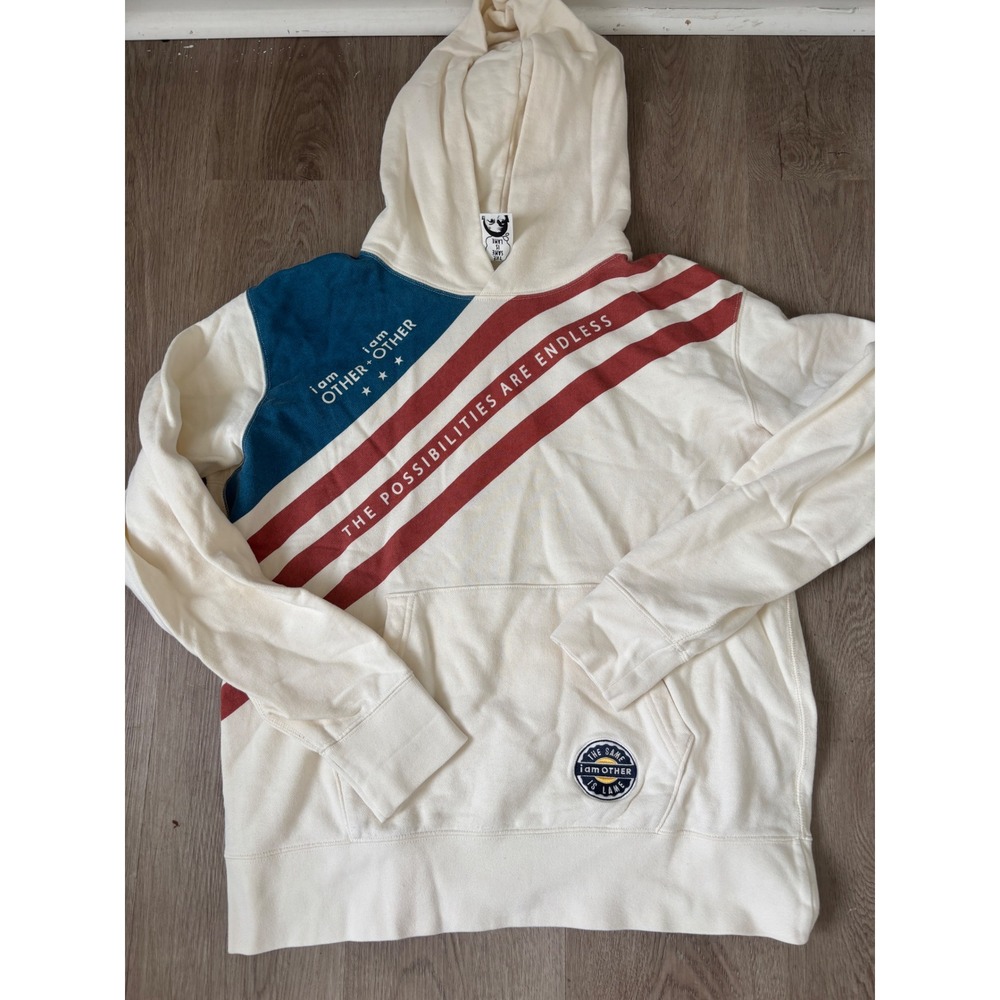 Uniqlo UT Pharrell Williams i am OTHER Hoodie Cream Flag Graphic Mens Medium